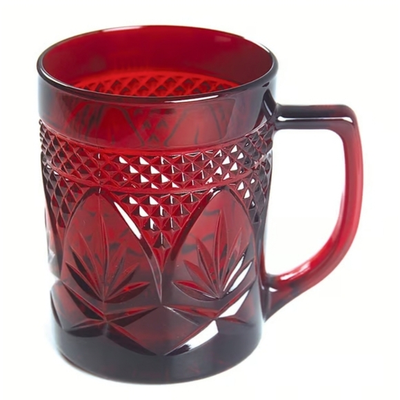 1 Mug French Antique Ruby Red Faceted Glass Coffee Cup Vintage Cafecore Tea Cups - Picture 1 of 11